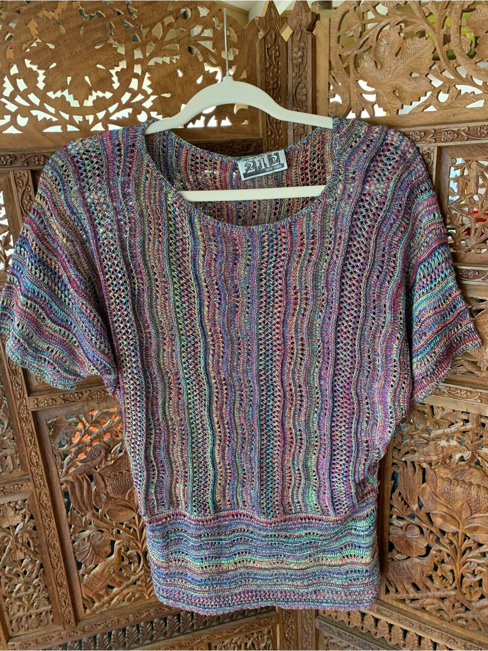 Multicolor Knit Short-Sleeve Blouse by 212 New York